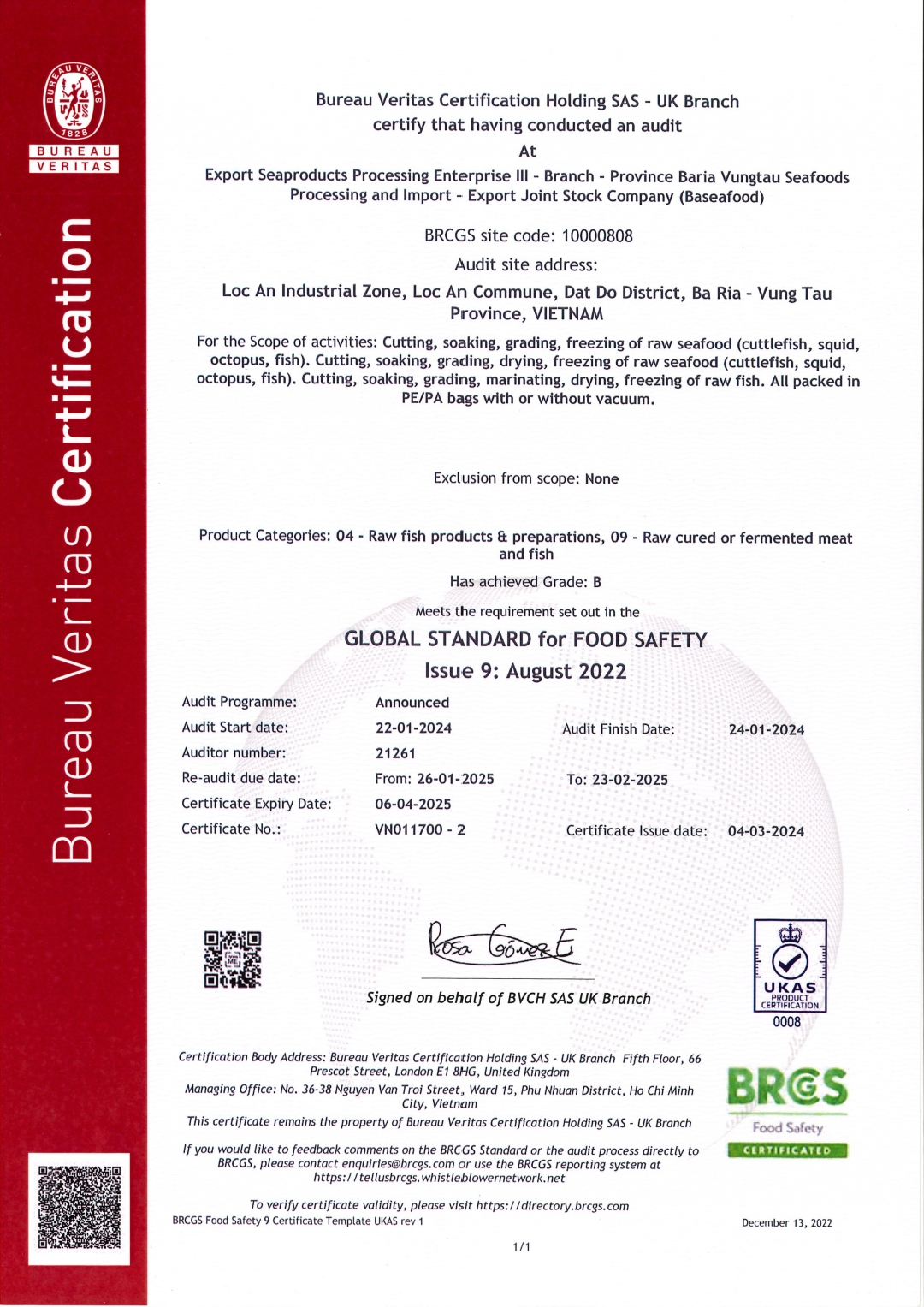 Baseafood Food Certifications